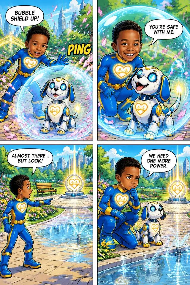 A page from the comic "Captain Kindness and the Robot Puppy Quest"