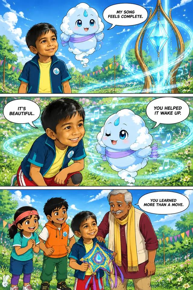 A page from the comic "Arjun and the Monsoon Kite"