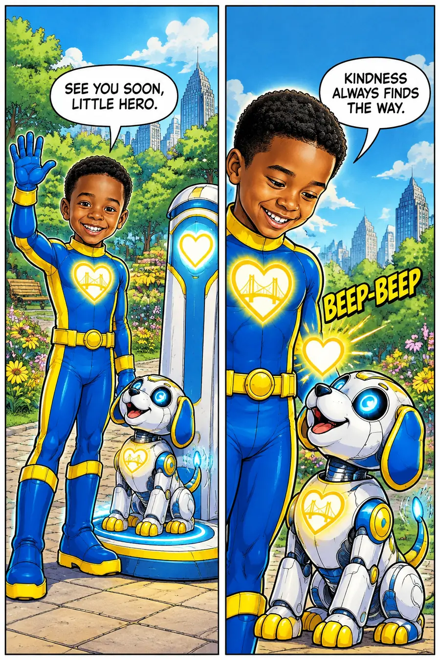 Page 9 of 10 of the comic "Captain Kindness and the Robot Puppy Quest": story page 8
