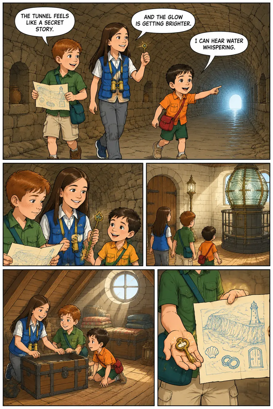 Page 5 of 10 of the comic "The Mystery of the Lighthouse Key": story page 4
