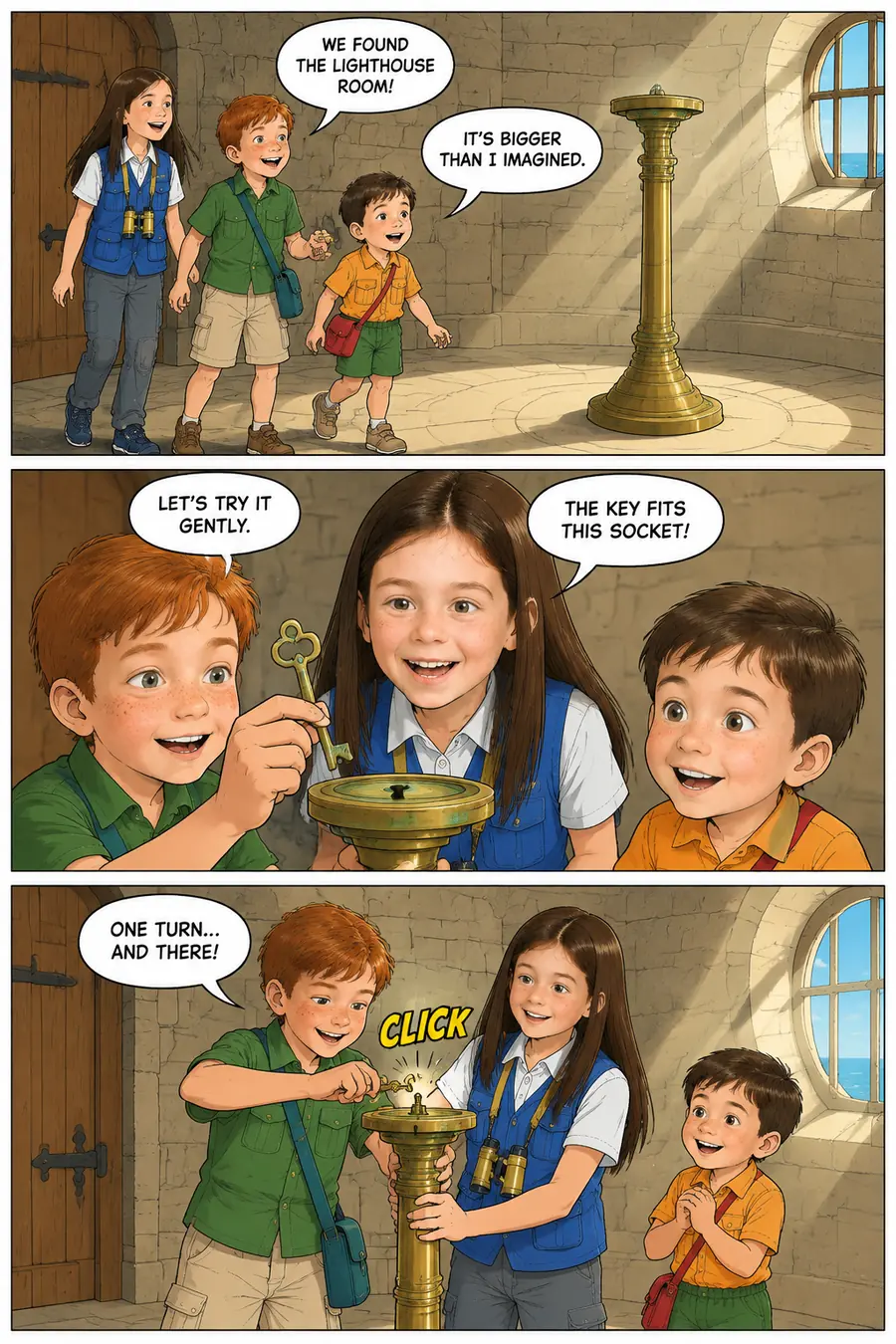 Page 6 of 10 of the comic "The Mystery of the Lighthouse Key": story page 5