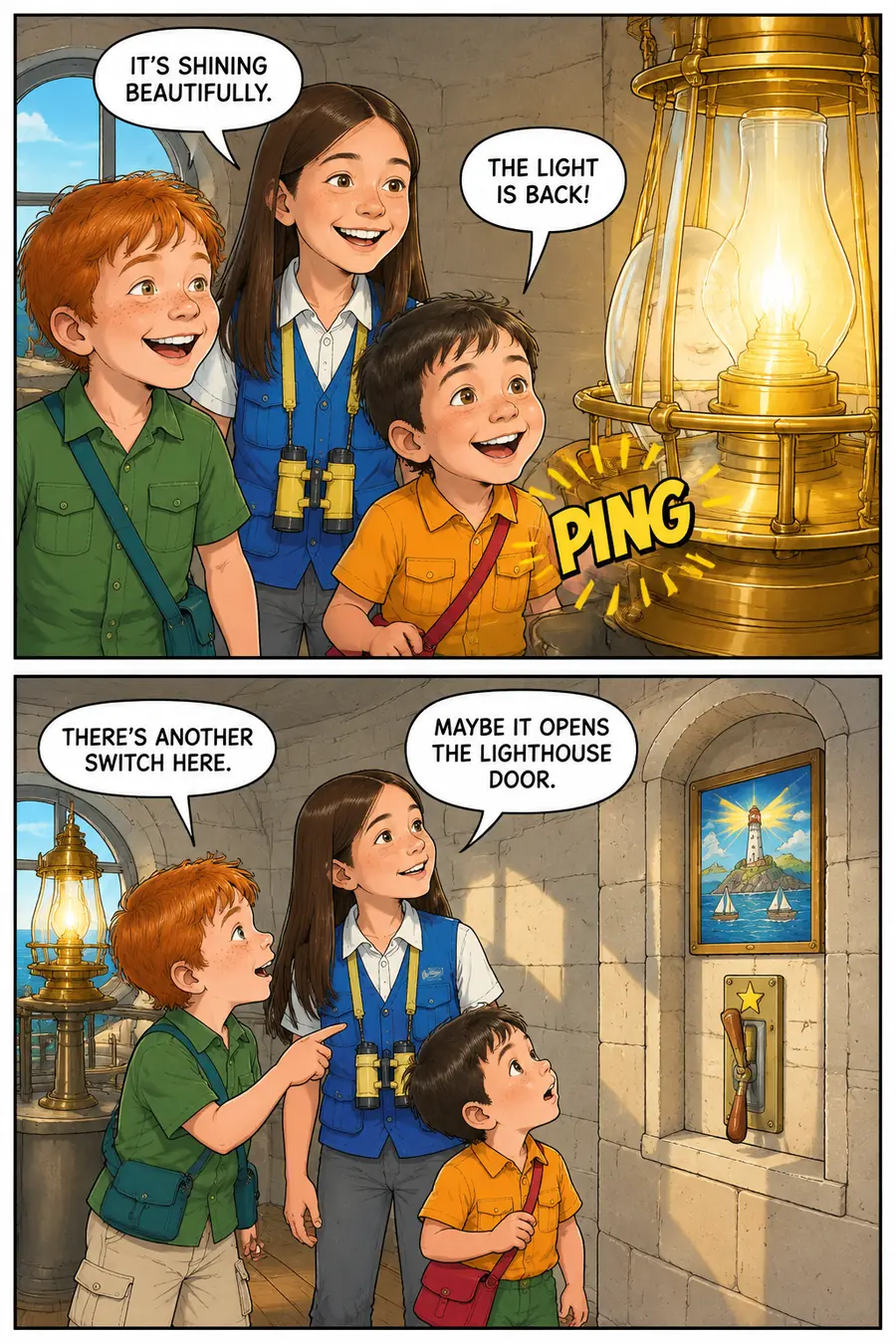 Page 7 of 10 of the comic "The Mystery of the Lighthouse Key": story page 6