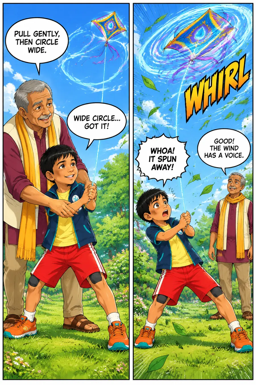 Page 3 of 18 of the comic "Arjun and the Monsoon Kite": story page 2