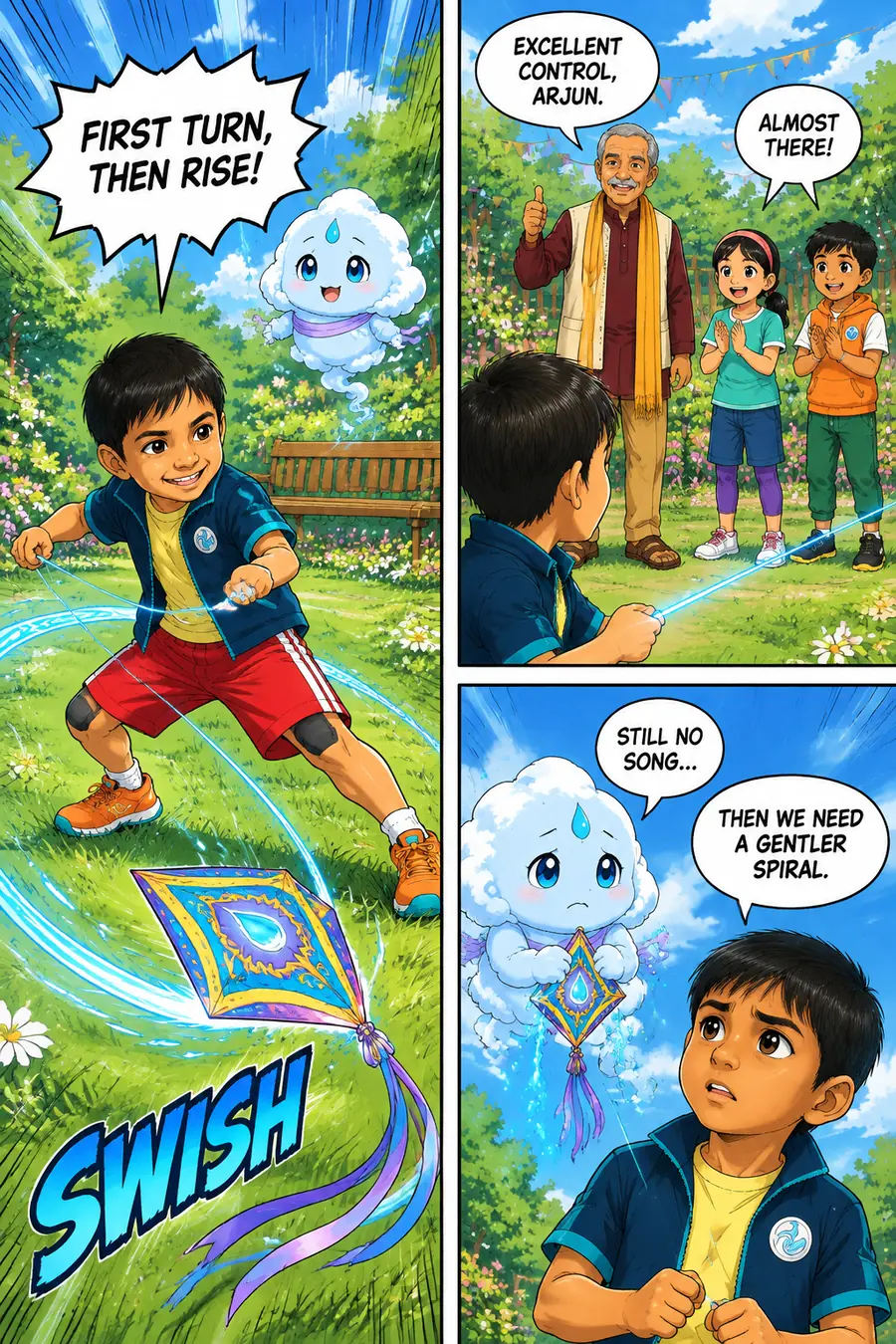 Page 6 of 18 of the comic "Arjun and the Monsoon Kite": story page 5