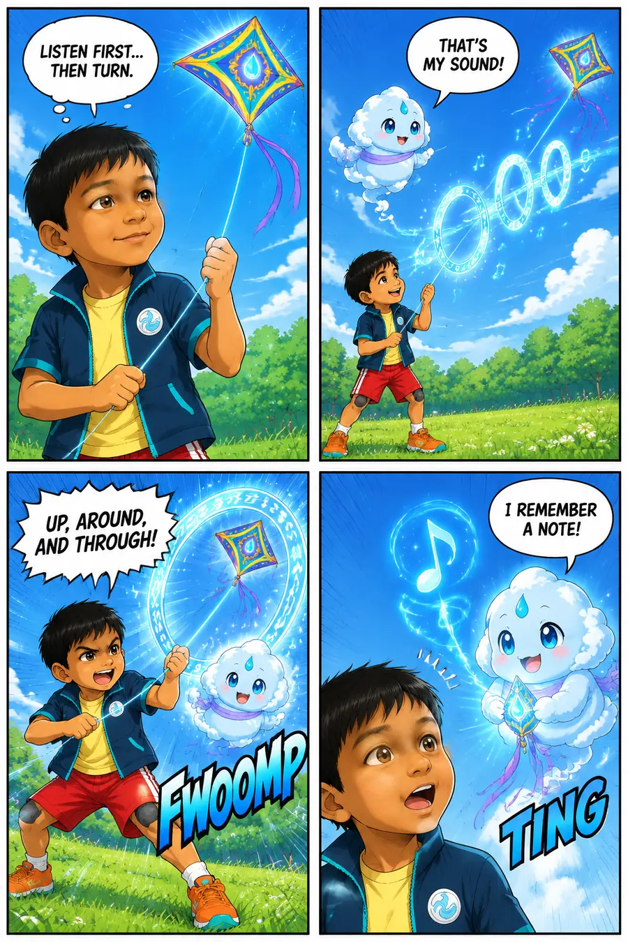 Page 9 of 18 of the comic "Arjun and the Monsoon Kite": story page 8
